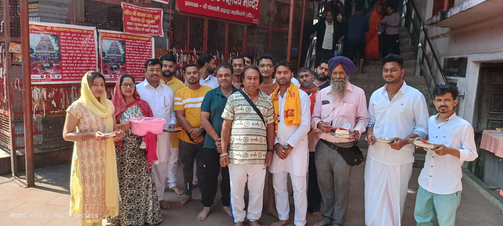 Devotee group at temple steps - Shreedham108